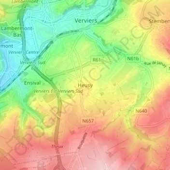 Топографическая карта Heusy, высота, рельеф