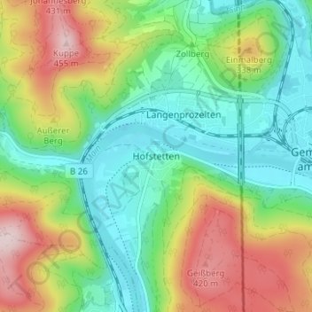 Топографическая карта Hofstetten, высота, рельеф