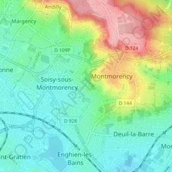 Топографическая карта Les Parcs de Montmorency, высота, рельеф