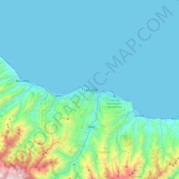 Топографическая карта Трабзон, высота, рельеф