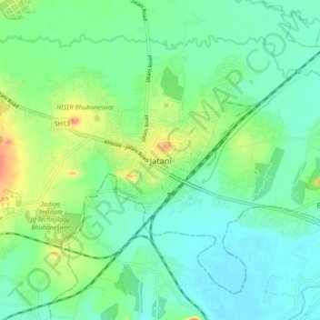 Топографическая карта Jatani, высота, рельеф