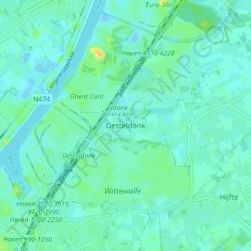 Топографическая карта Gent, высота, рельеф