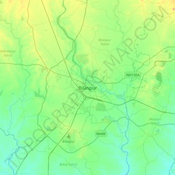 Топографическая карта Bilaspur, высота, рельеф