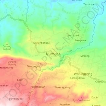 Топографическая карта Jatinegara, высота, рельеф
