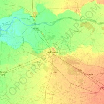 Топографическая карта Ludhiana, высота, рельеф