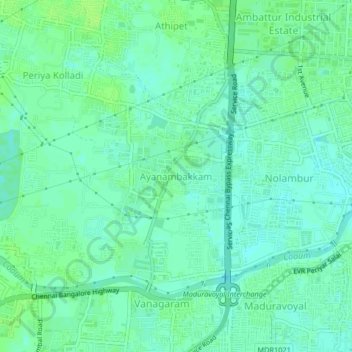 Топографическая карта Ayanambakkam, высота, рельеф