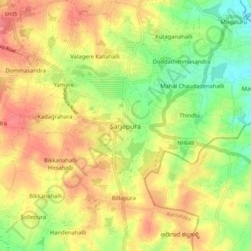 Топографическая карта Sarjapura, высота, рельеф