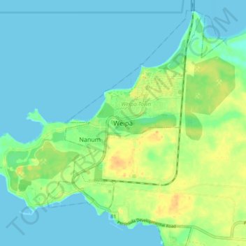Топографическая карта Weipa, высота, рельеф