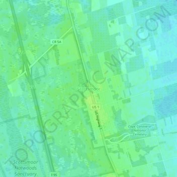 Топографическая карта Scottsmoor, высота, рельеф
