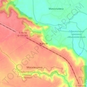 Топографическая карта Житное, высота, рельеф