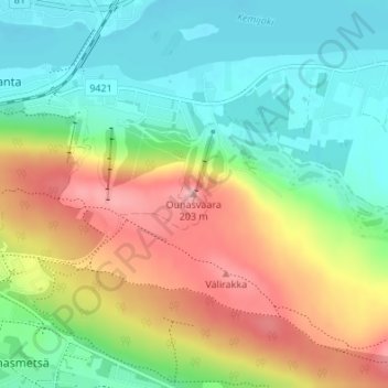 Топографическая карта Ounasvaara, высота, рельеф