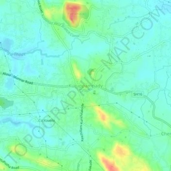 Топографическая карта Kuruppampady, высота, рельеф