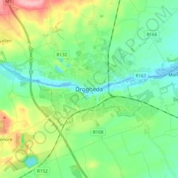 Топографическая карта Drogheda, высота, рельеф