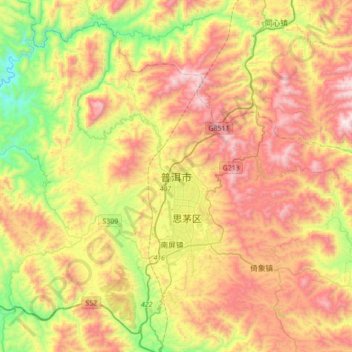 Топографическая карта Нинъэр, высота, рельеф