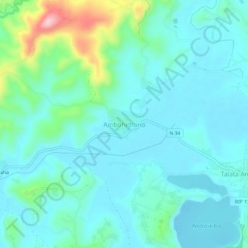 Топографическая карта Ambohidrano, высота, рельеф