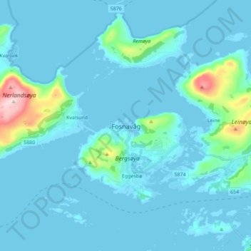 Топографическая карта Fosnavåg, высота, рельеф