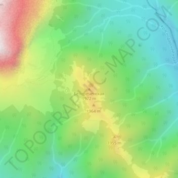 Топографическая карта Белореченская, высота, рельеф