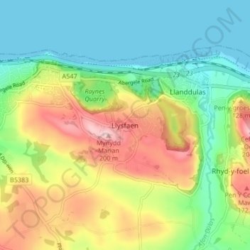 Топографическая карта Llysfaen, высота, рельеф