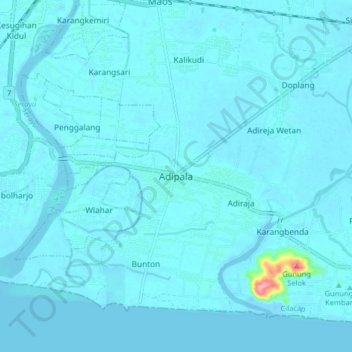 Топографическая карта Adipala, высота, рельеф