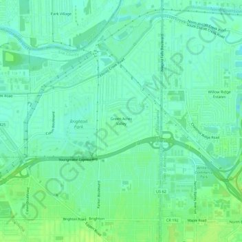 Топографическая карта Green Acres Valley, высота, рельеф