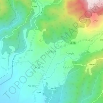Топографическая карта Gharoh, высота, рельеф