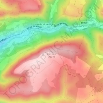 Топографическая карта La Foux, высота, рельеф