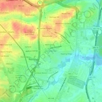 Топографическая карта North Welham, высота, рельеф
