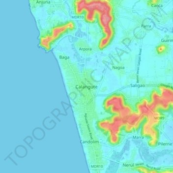 Топографическая карта Calangute, высота, рельеф