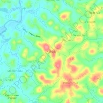 Топографическая карта Kallody, высота, рельеф
