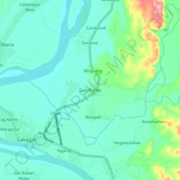 Топографическая карта San Pablo, высота, рельеф