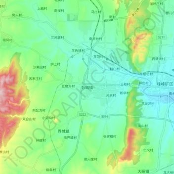 Топографическая карта 彭城镇, высота, рельеф