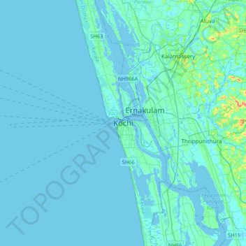 Топографическая карта Коччи, высота, рельеф