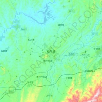 Топографическая карта 桂阳县, высота, рельеф