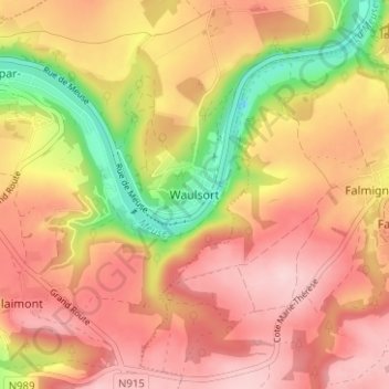 Топографическая карта Waulsort, высота, рельеф