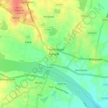 Топографическая карта Ranipet, высота, рельеф