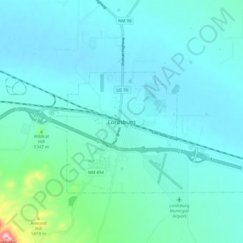 Топографическая карта Lordsburg, высота, рельеф