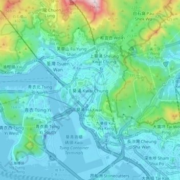 Топографическая карта Kwai Chung, высота, рельеф