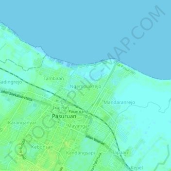 Топографическая карта Ngemplakrejo, высота, рельеф
