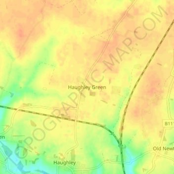 Топографическая карта Haughley Green, высота, рельеф