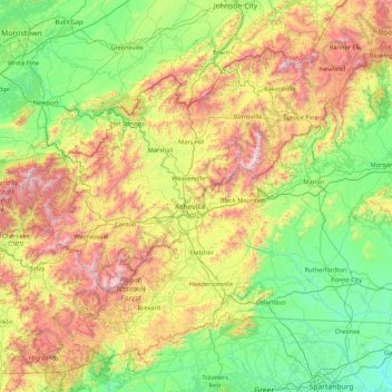 Топографическая карта Buncombe, высота, рельеф