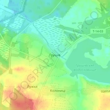 Топографическая карта Грушев, высота, рельеф