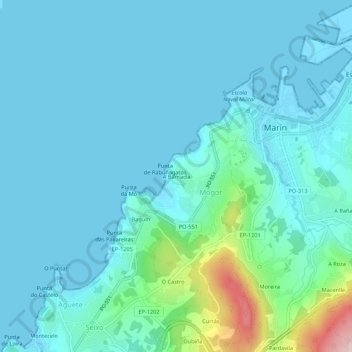 Топографическая карта A Barriada, высота, рельеф