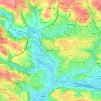 Топографическая карта Stang-Bihan, высота, рельеф