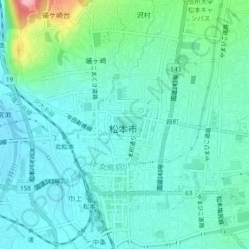 Топографическая карта 松本城, высота, рельеф