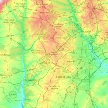 Топографическая карта Alcorcón, высота, рельеф
