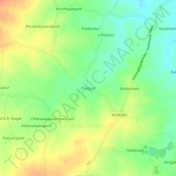 Топографическая карта Thoppur, высота, рельеф