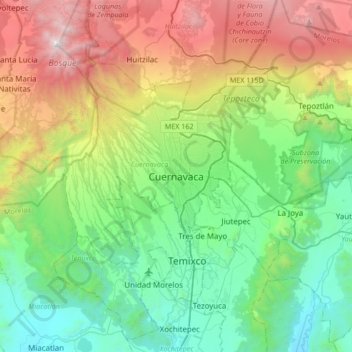 Топографическая карта Cuernavaca, высота, рельеф