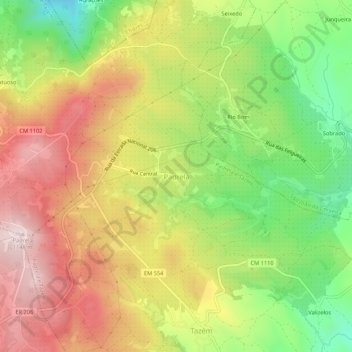 Топографическая карта Padrela, высота, рельеф
