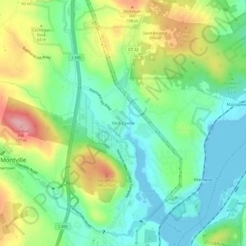 Топографическая карта Fitch Corner, высота, рельеф