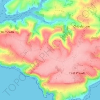 Топографическая карта West Prawle, высота, рельеф